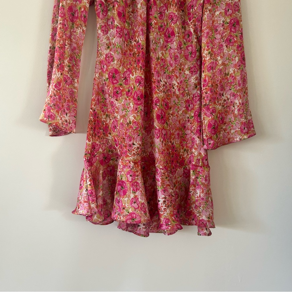 Zara Floral Fit & Flare Blogger Favorite Pink Dress Size L - Picture 4 of 7